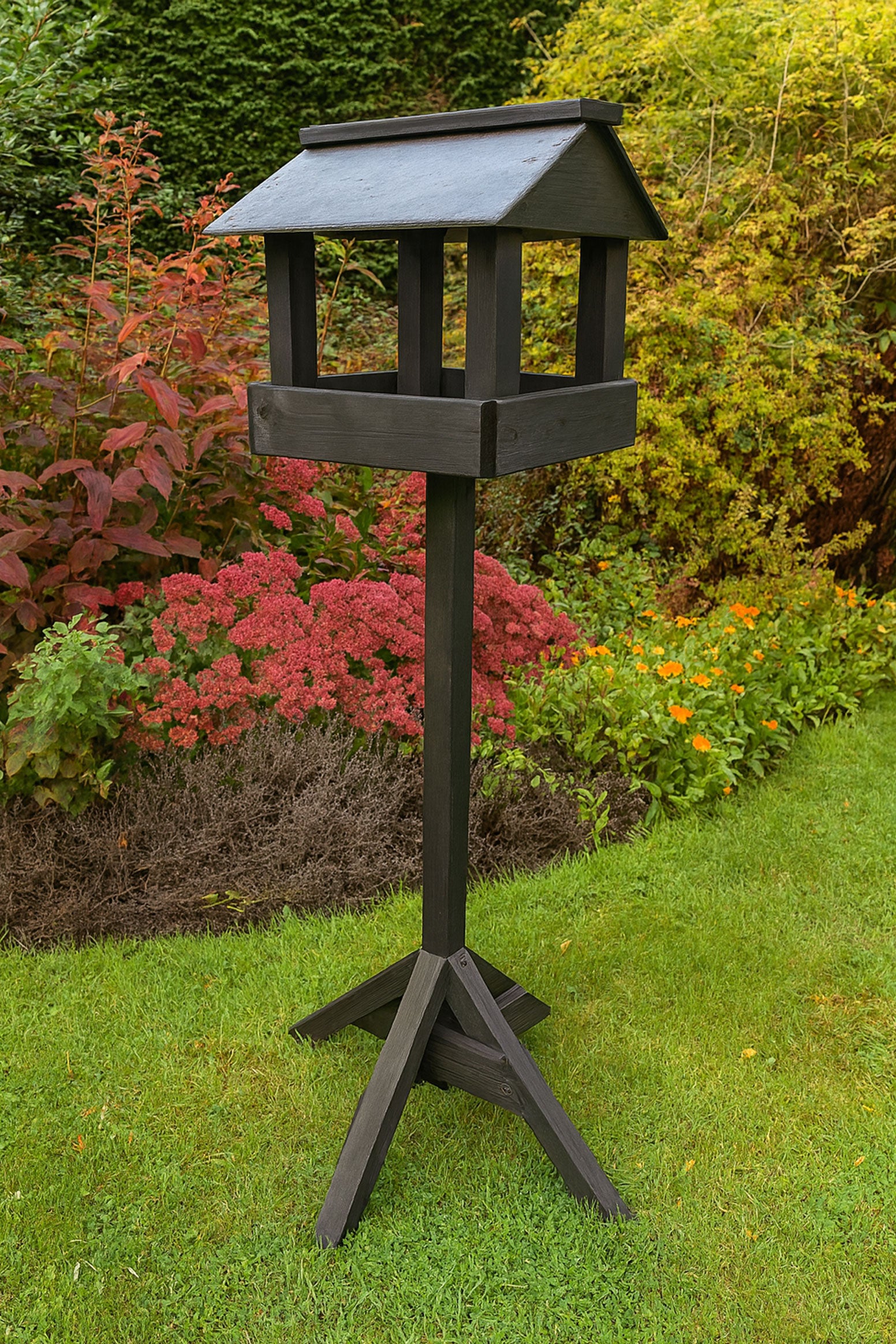Durable Wooden Bird Table with Slate Roof & Stand for Wild Garden Birds