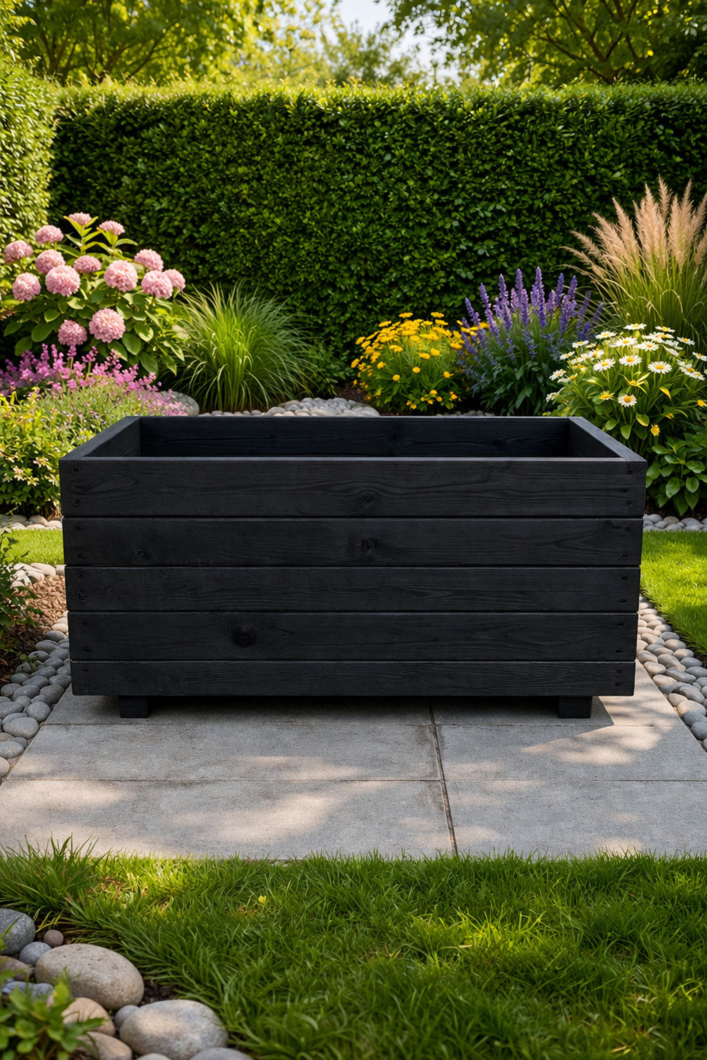 Fully Assembled Wooden Garden Planter - Heavy Duty Extra Height Outdoor Plant Box for Modern Gardens