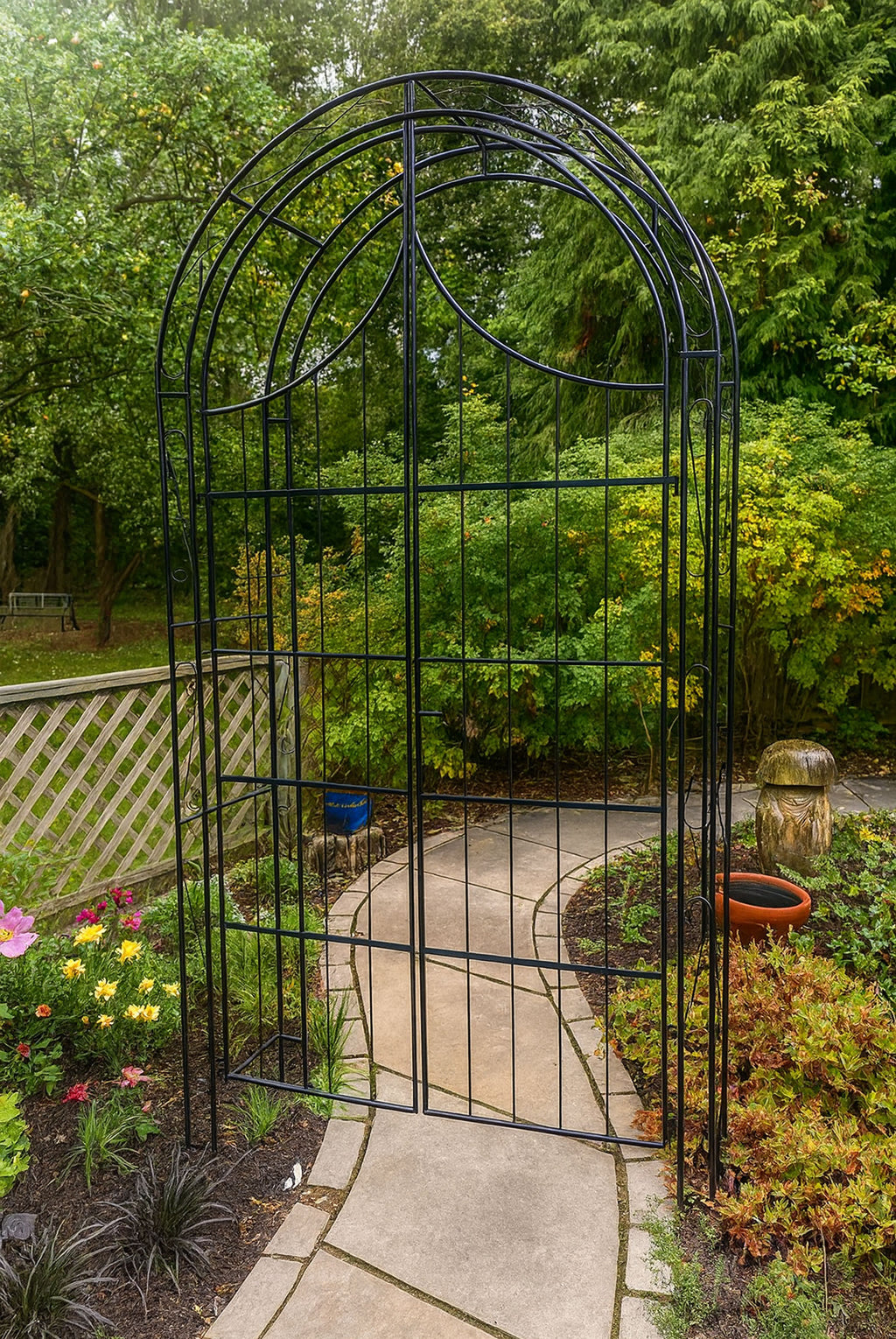 Metal Garden Arch Gate with Opening Gates - Garden Entrance
