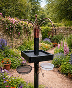 Wooden Bird Table Feeding Station with Hanging Hooks Mesh Feeding Tray and Water Dish Garden Bird Feeder Stand