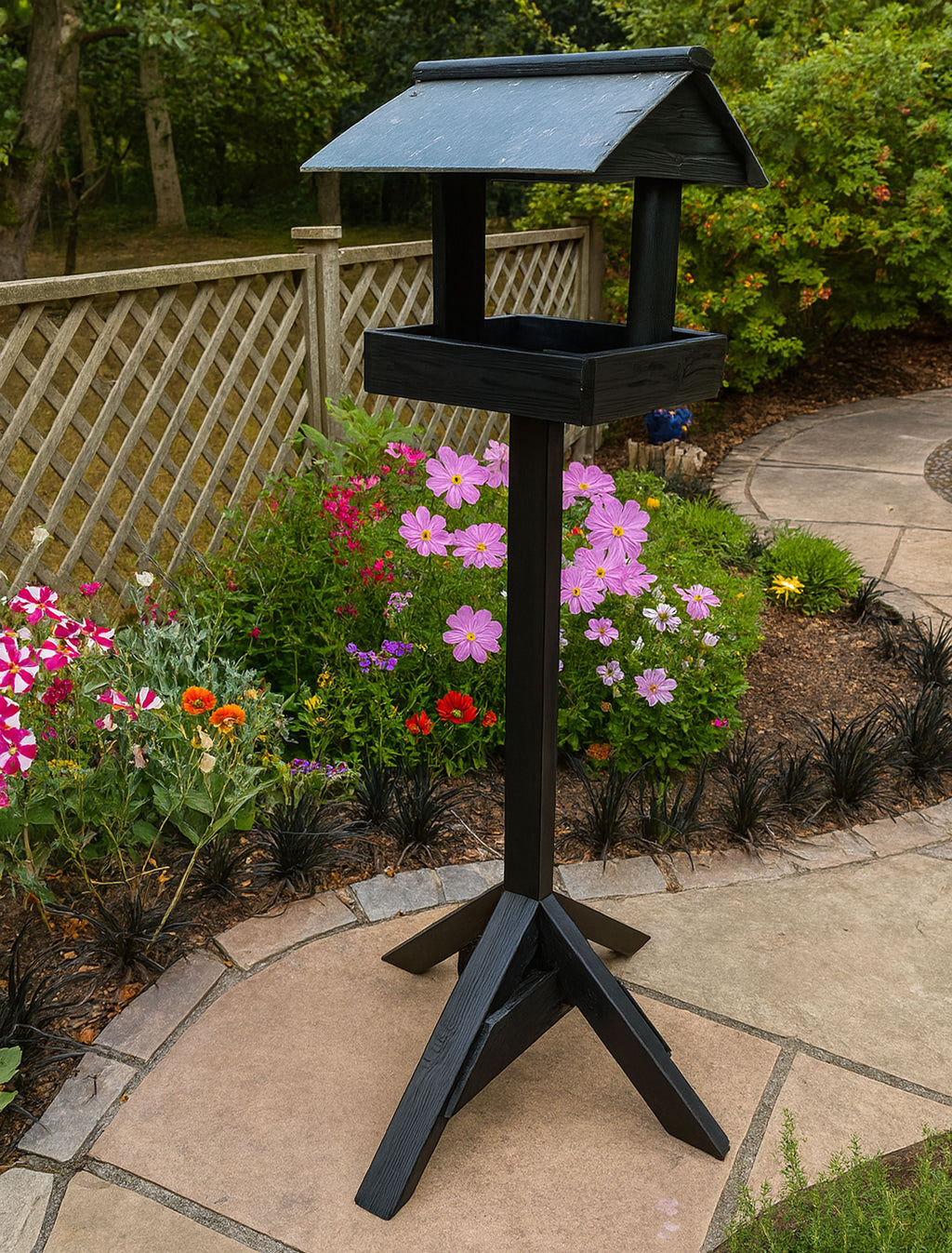 Wooden Bird Table Stand with Slate Roof - Garden Bird Feeder
