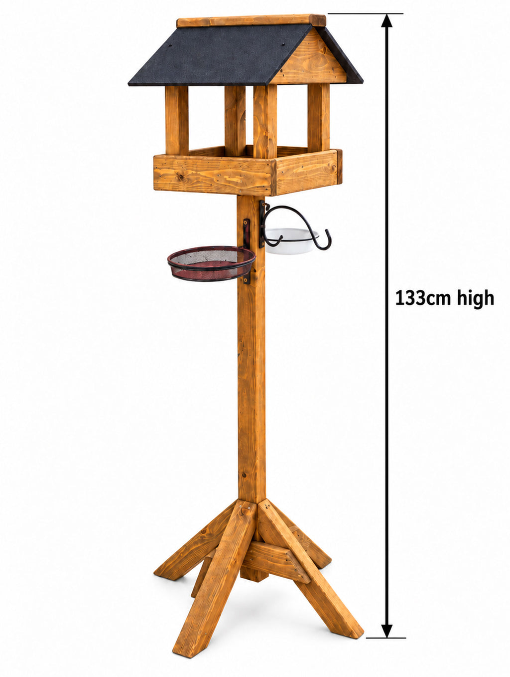 Meadows Wooden Bird Table with Black Roof, Feeding Station Trays & Bird Bath