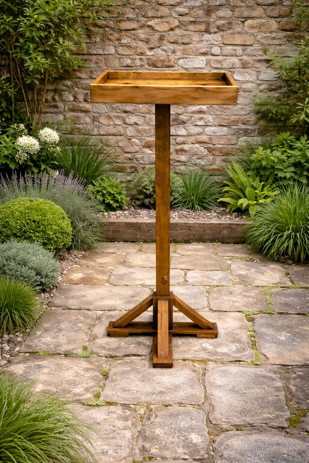 Large Wooden Bird Table with Large Tray - Handmade Garden Bird Feeding Station 1.34m Tall