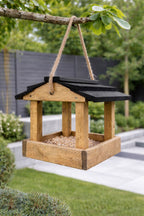 Timber Wooden Bird Feeder with Black Roof Hanging Garden Wild Bird Table Feeding Station