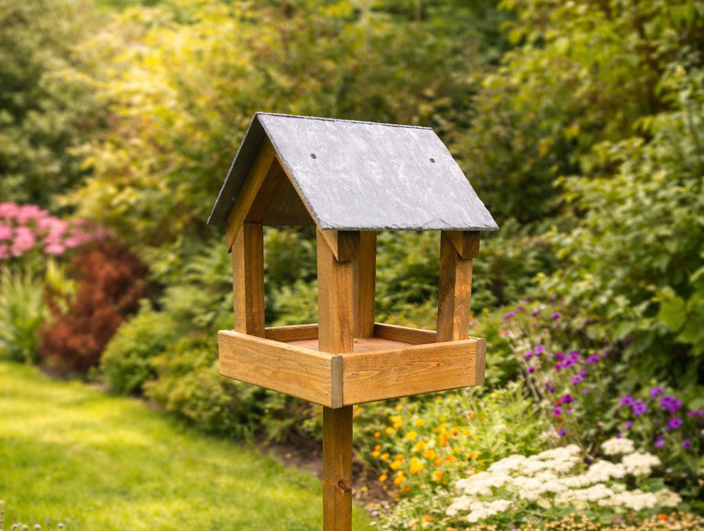 Large Garden Bird Table with Stand - Wooden Outdoor Bird Feeding Platform