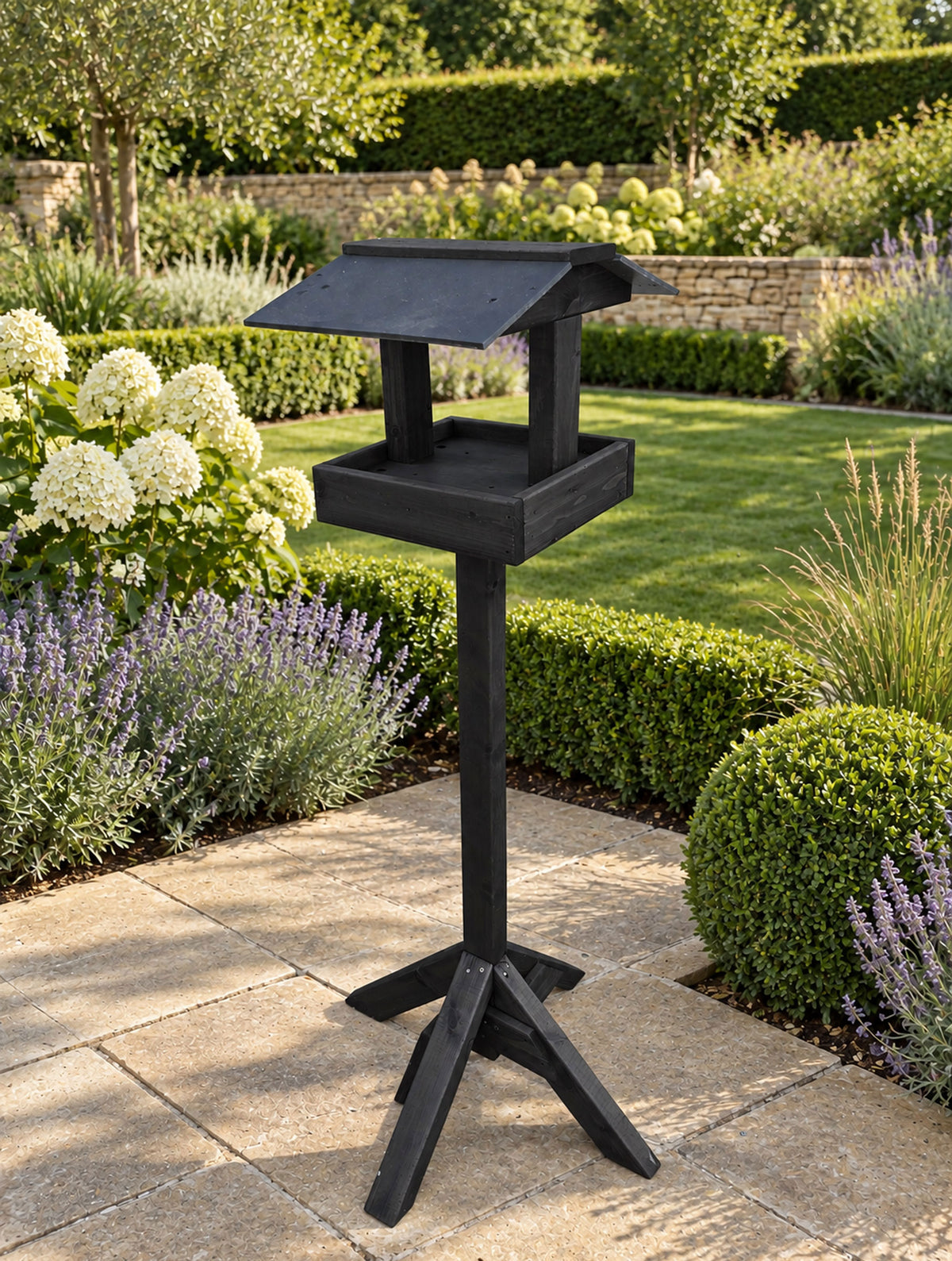 Wooden Garden Bird Table – Sturdy Freestanding Bird Feeder Coverdale Black Design