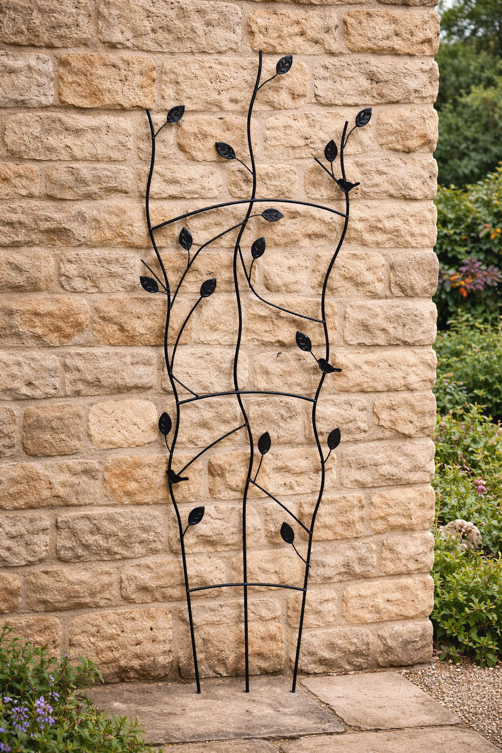 Decorative Garden Trellis Panel – Black Twig & Leaf Art Trellis for Outdoor Wall