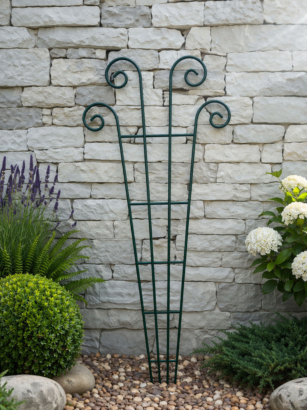 Green Metal Garden Trellis with Scrolled Detail - Sturdy Steel Plant Support for Climbing Plants and Containers