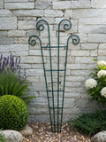 Green Metal Garden Trellis with Scrolled Detail - Sturdy Steel Plant Support for Climbing Plants and Containers