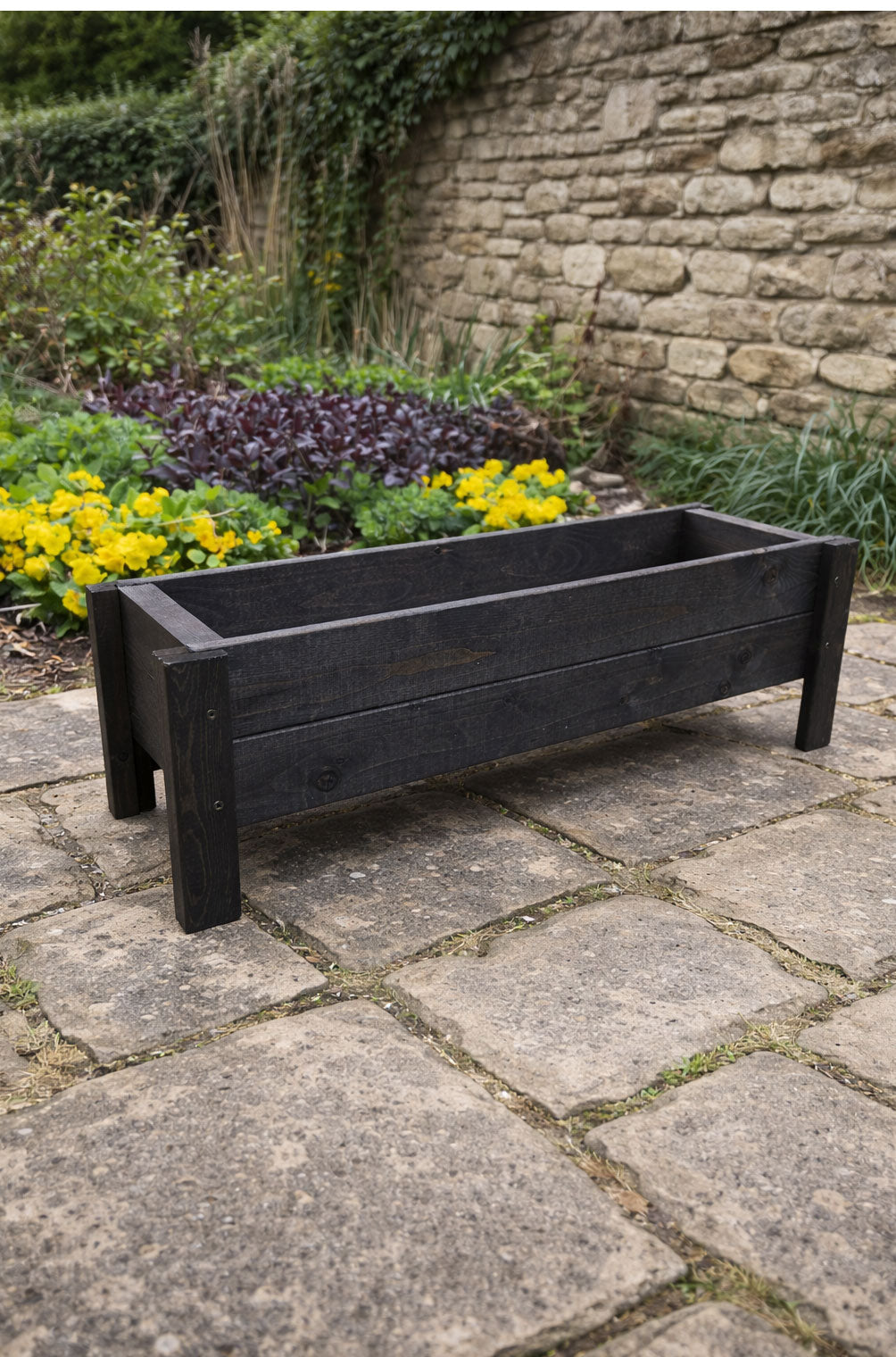 Raised Wooden Garden Container on Legs - Black Timber Trough for Herbs & Flowers