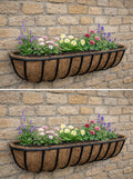 Large Twin Pack Wall Trough Planters for Patio and Garden Walls - Wall Mounted Outdoor Plant Containers