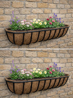 Large Twin Pack Wall Trough Planters for Patio and Garden Walls - Wall Mounted Outdoor Plant Containers