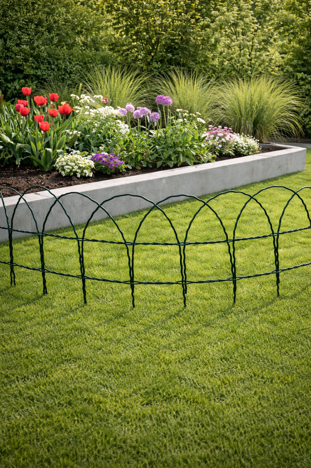 Classic Hoop Metal Garden Fence Green Decorative Wire Edging for Lawns and Flower Beds
