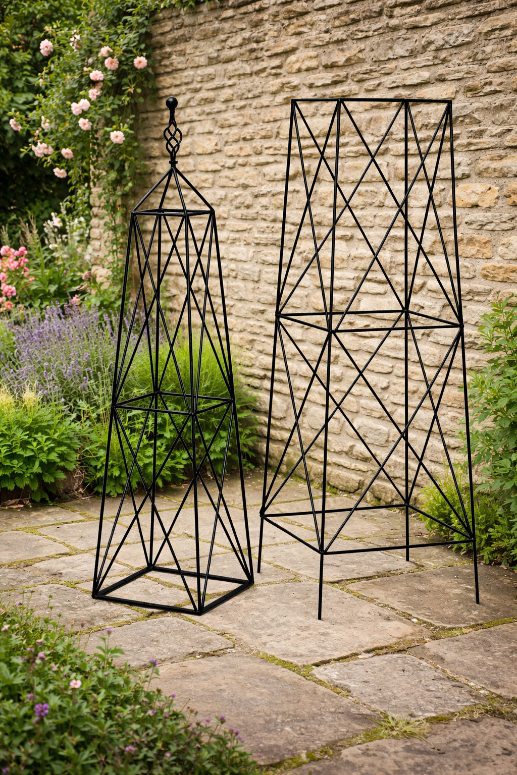 Black Iron Garden Obelisk 220cm Tall Metal Plant Support Frame for Climbing Roses &Vines