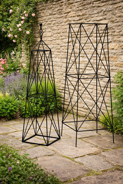 Black Iron Garden Obelisk 220cm Tall Metal Plant Support Frame for Climbing Roses &Vines