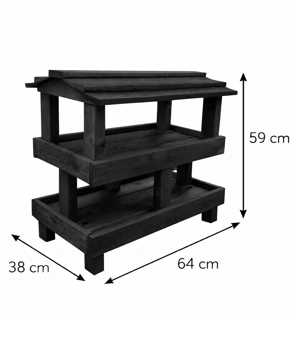 Wooden Ground Bird Feeder Table with Roof - Heavy Duty Two Level Feeding Station