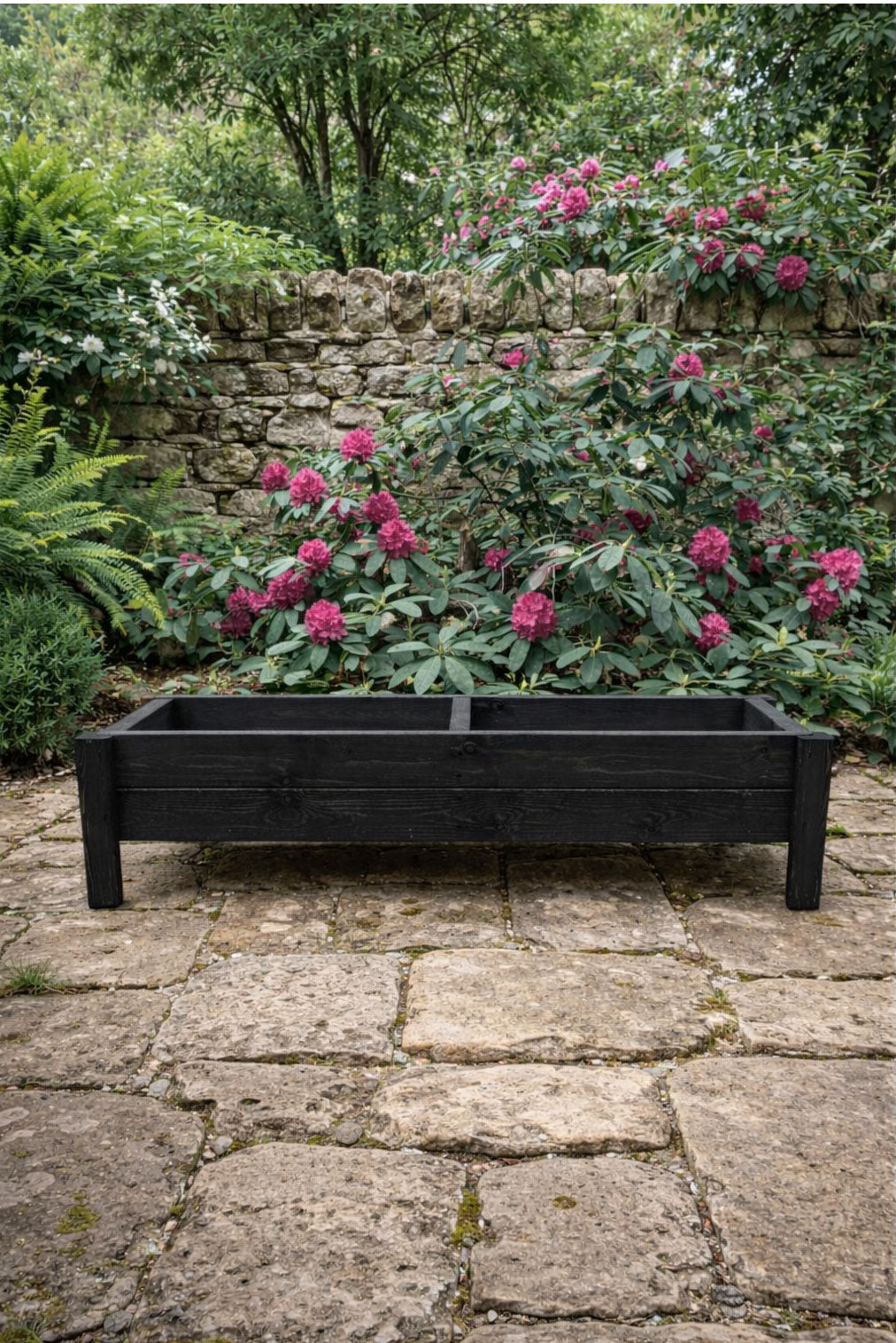 Raised Wooden Garden Container on Legs - Black Timber Trough for Herbs & Flowers