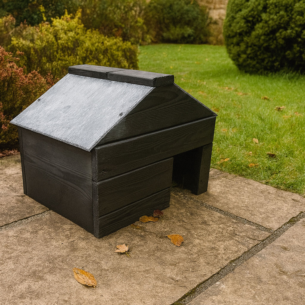 Wooden Hedgehog House with Slate Roof - Shelter for Hibernation
