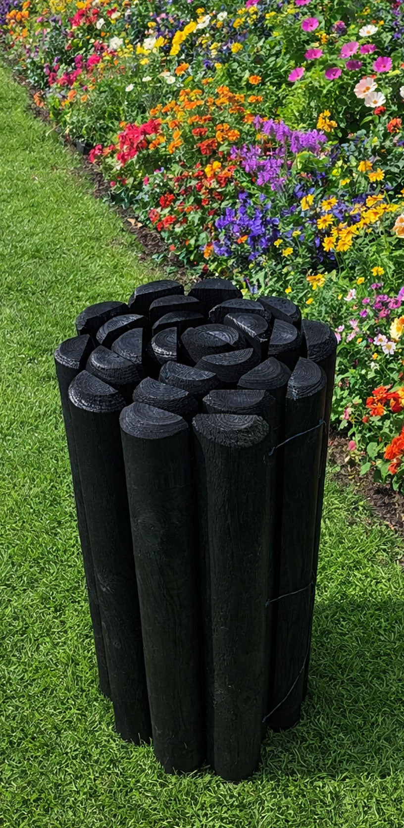 Timber Log Roll Garden Edging Black Pressure Treated Wooden Lawn Border Multiple Heights