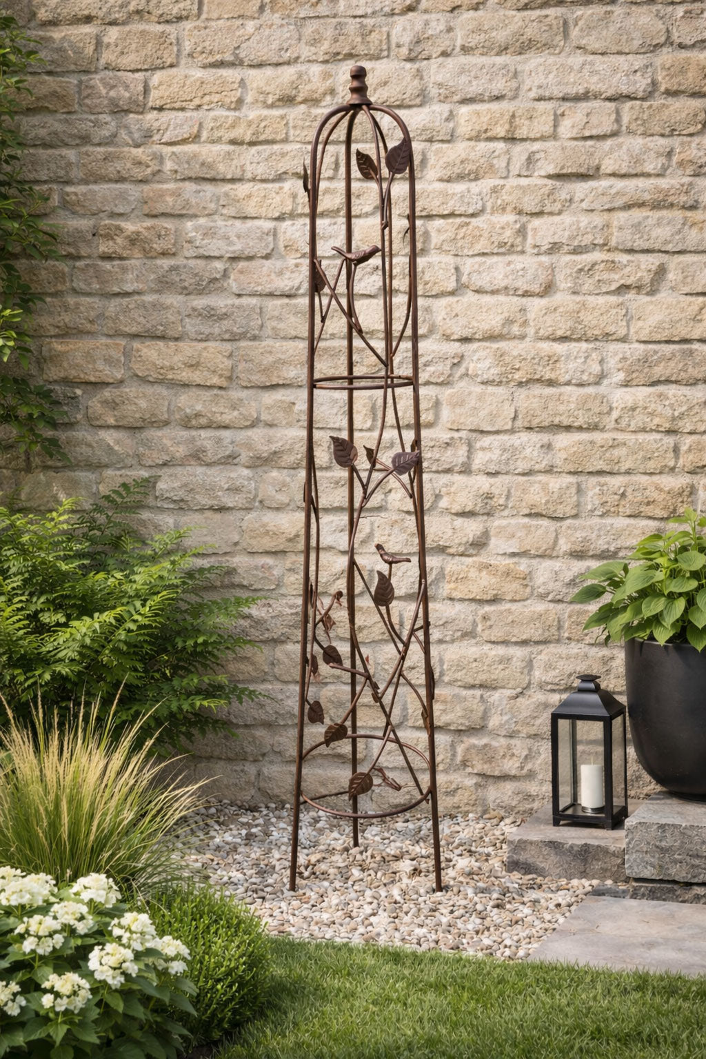 Rustic Finish Metal Garden Obelisk Plant Support for Climbing Flowers and Garden Display