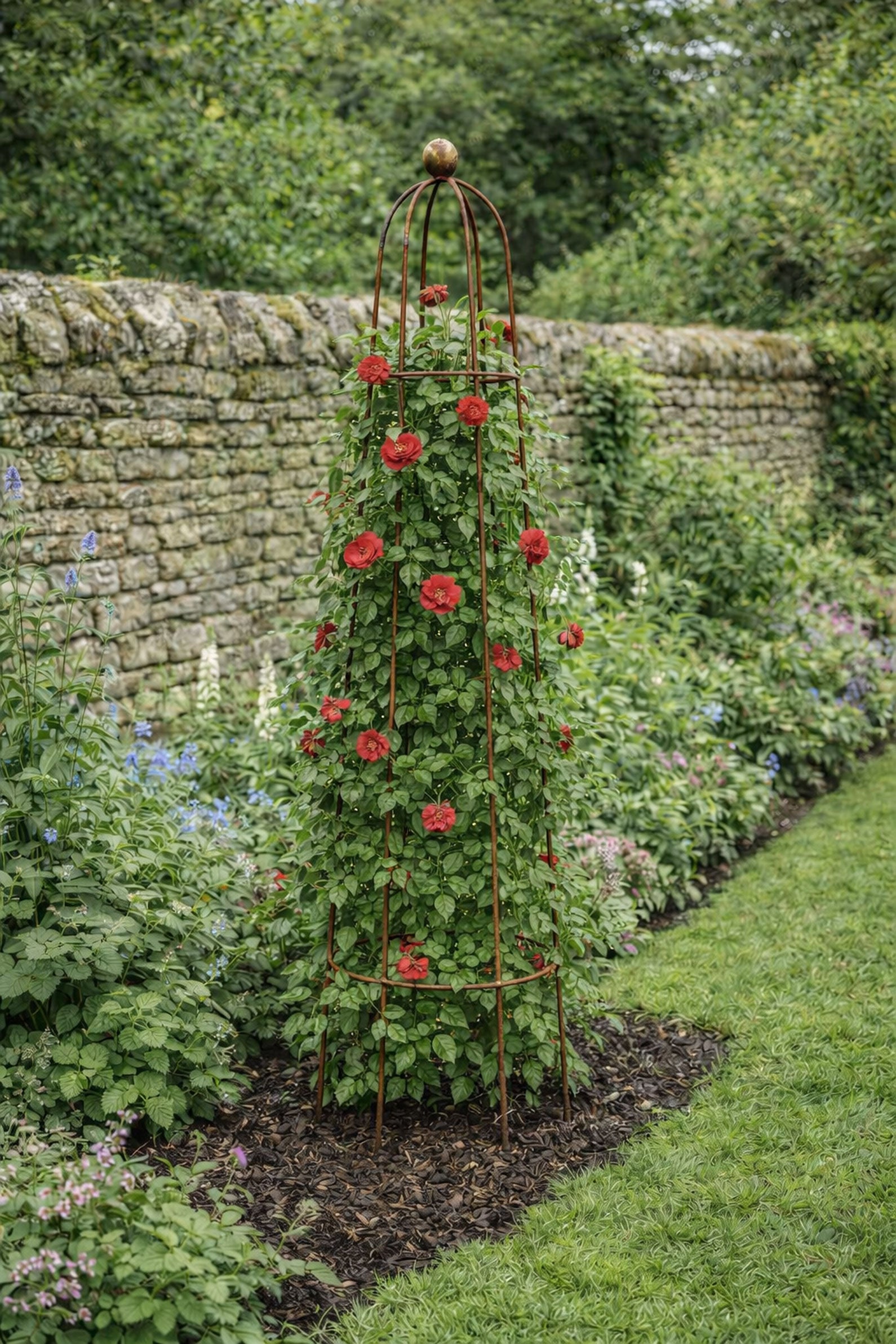 Large Metal Plant Support Rust Obelisk – 210cm Garden Trellis for Climbing Plants