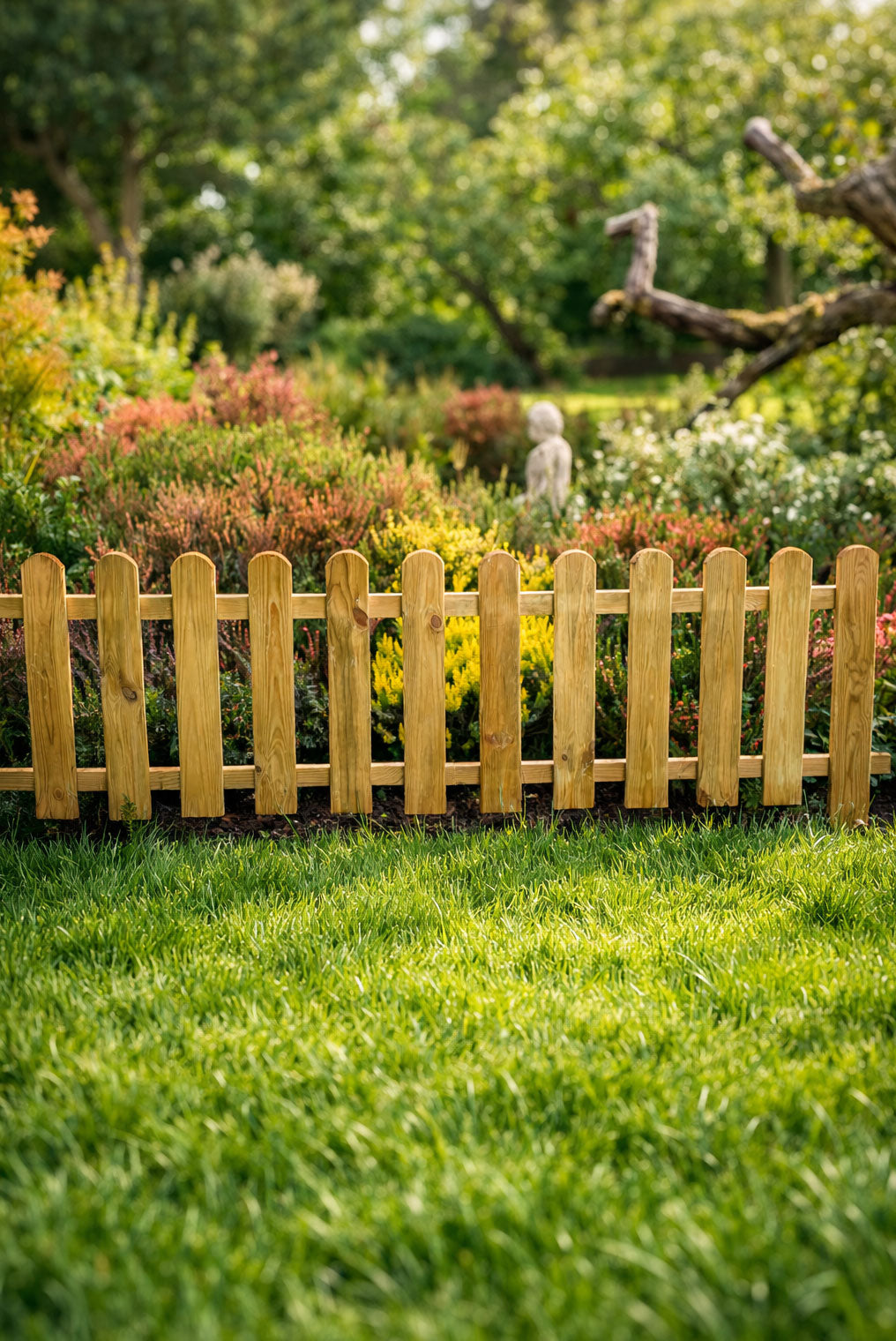 Low Garden Border Edge Panels - Timber Wooden Picket Edging with Integral Spike for Lawns and Flower Beds