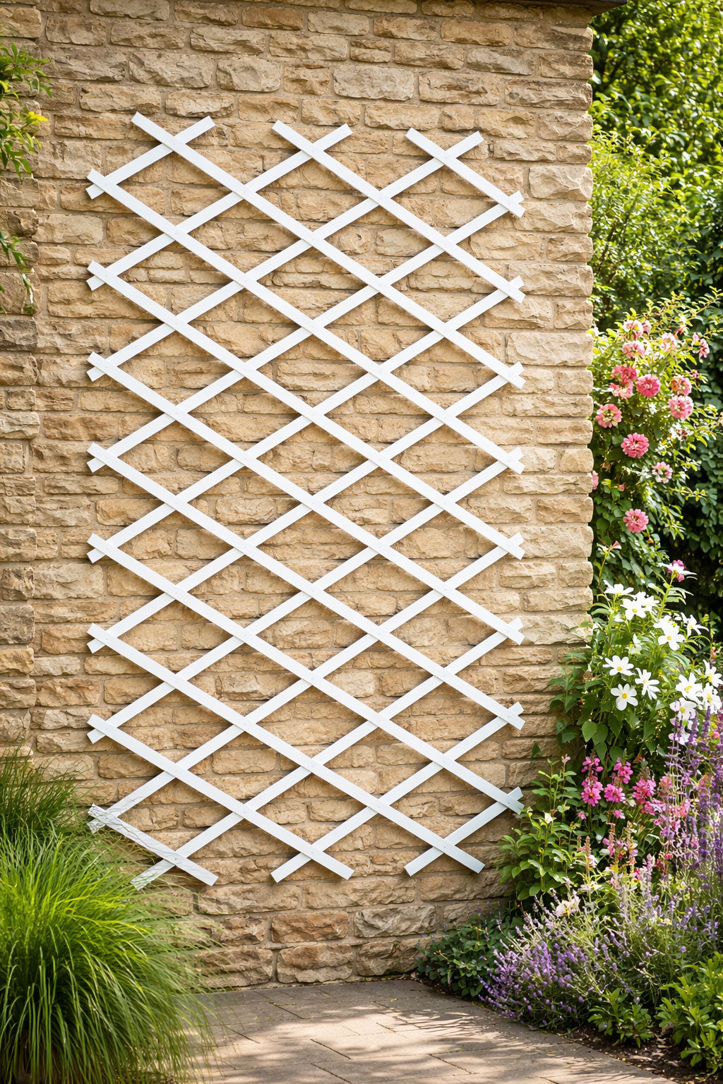 White Expandable Plastic Garden Trellis for Climbing Plants Vegetables and Flowers  - Adjustable Support Frame