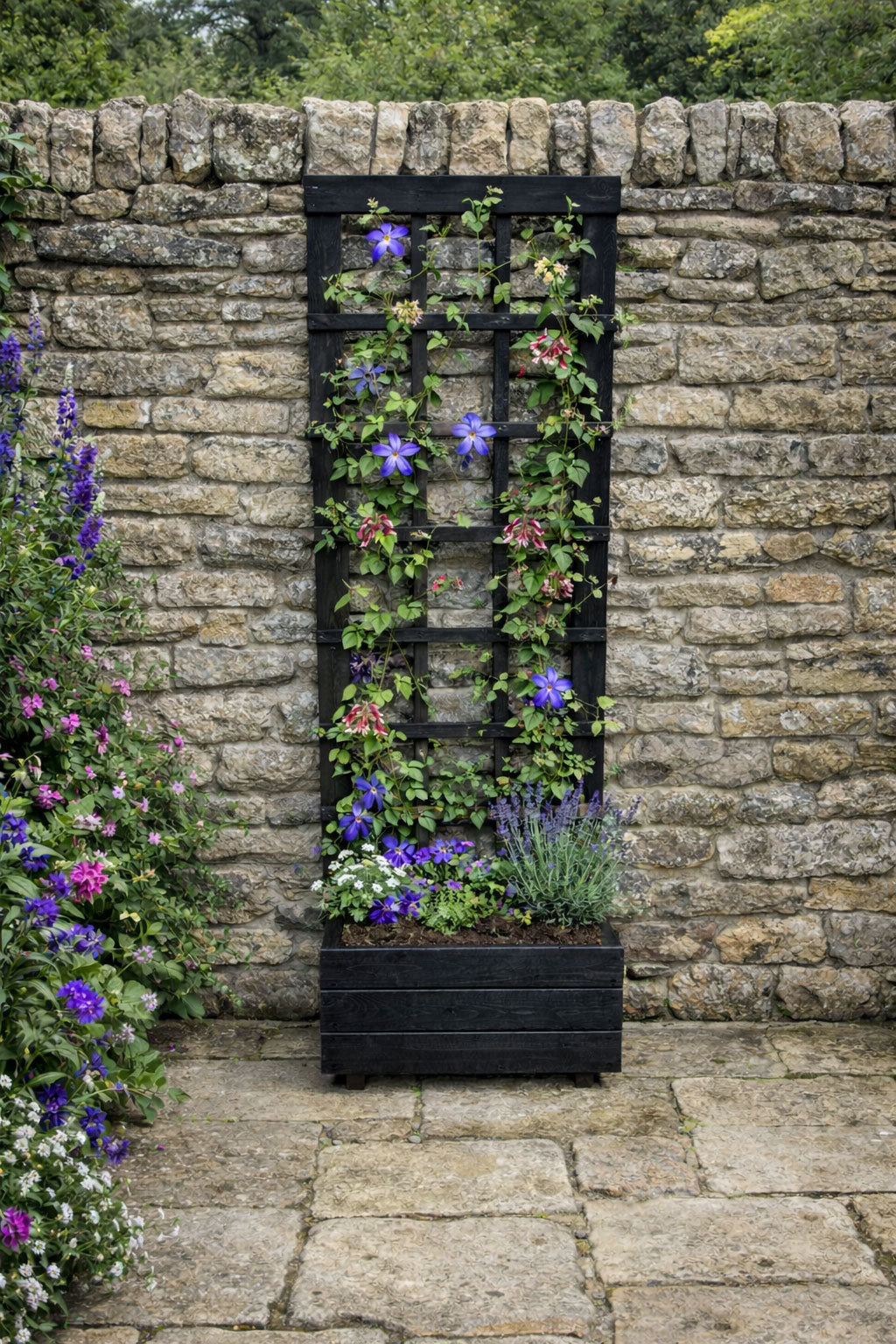 Heavy-Duty Wooden Planter with Trellis Plant Support - Modern Black Finish
