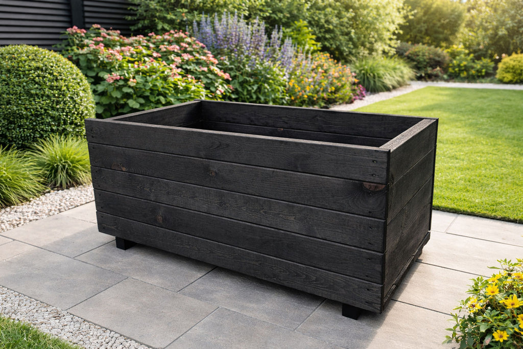 Fully Assembled Wooden Garden Planter - Heavy Duty Extra Height Outdoor Plant Box for Modern Gardens
