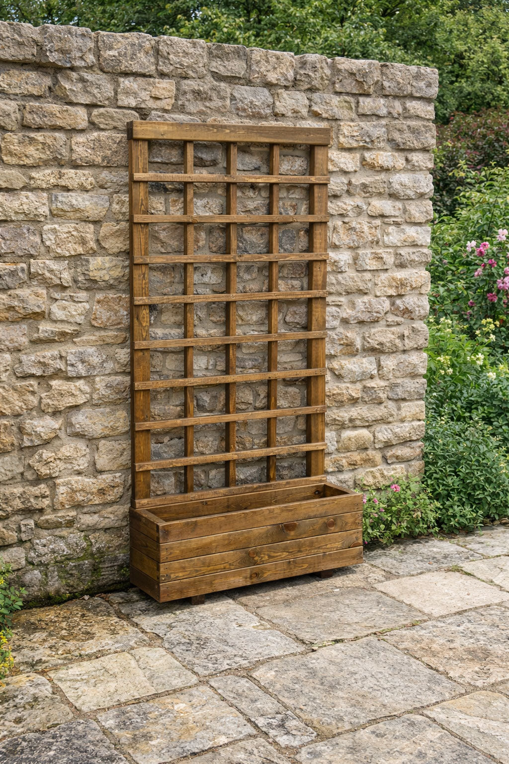 Heavy Duty Wooden Planter Boxes with Tall 1.8m Trellises - Brown or Black