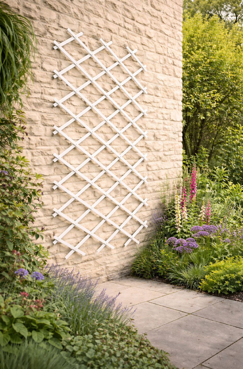 White Expandable Plastic Garden Trellis for Climbing Plants Vegetables and Flowers  - Adjustable Support Frame
