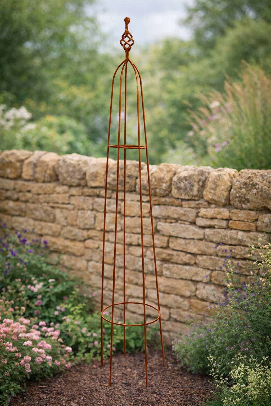Garden Obelisk 140cm Frame Naturally Rusted Finish - Climbing Plant Support