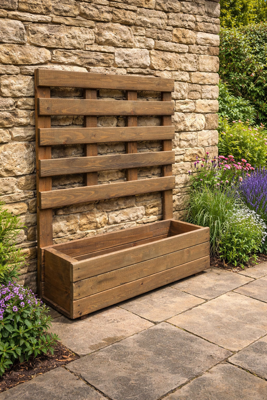 Vertical Wooden Planter with Trellis  - Outdoor Planter Box for Flowers & Vines