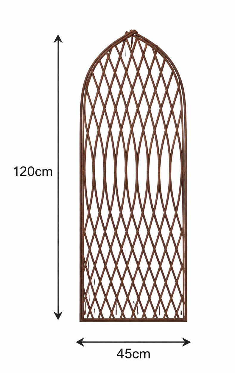 Natural Willow Garden Trellis with Arched Design and Diamond Lattice - Wooden Climbing Plant Support for Walls and Fences