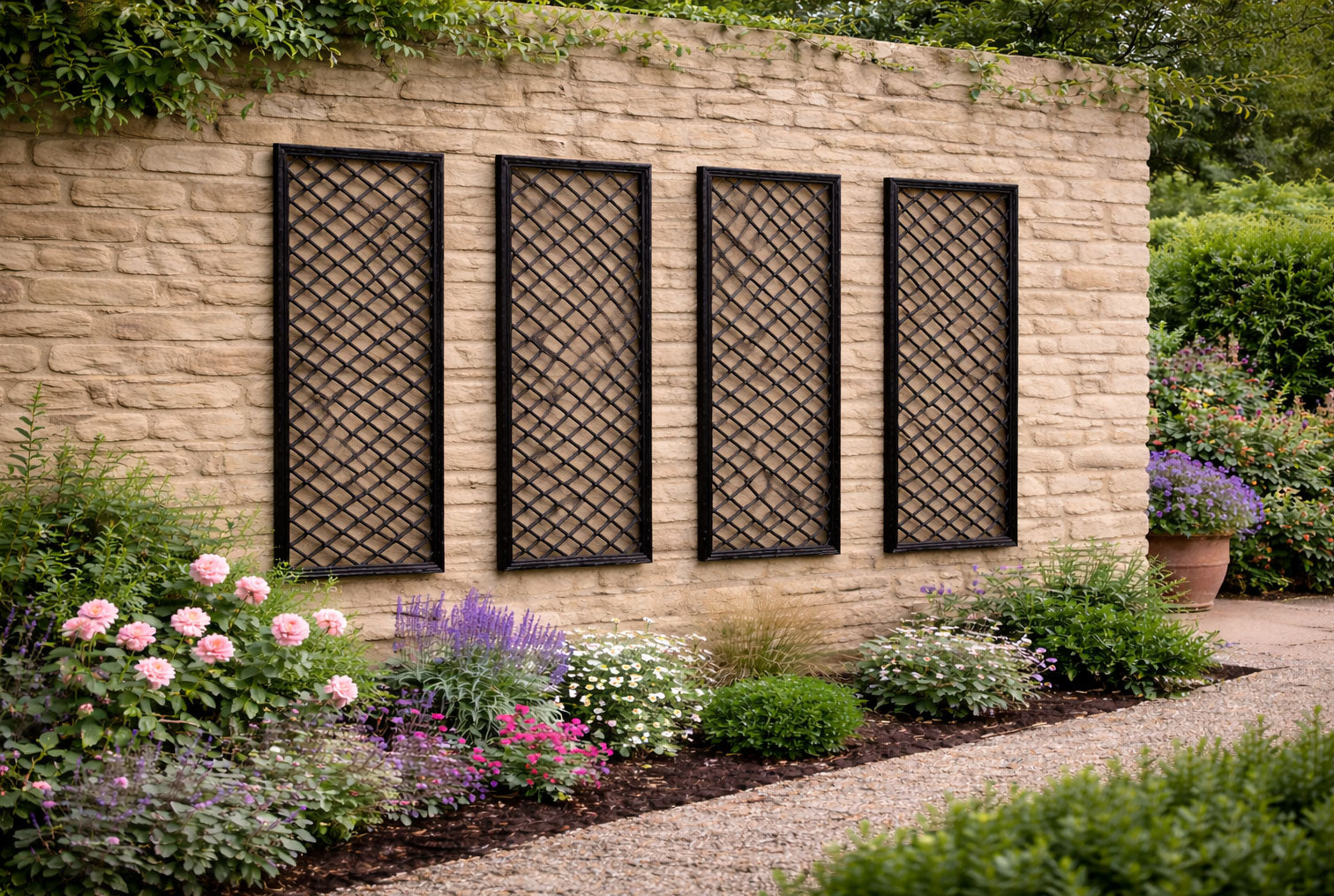 Black Garden Willow Trellis Panels - Modern Framed Supports for Climbing Plants