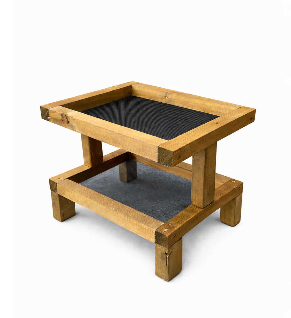 Wooden Ground Bird Feeder with Dual Mesh Platforms for Robins Blackbirds & Sparrows