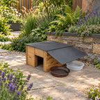 Heavy-Duty Wooden Hedgehog Feeding Station & Shelter with Food and Water Dishes - 35mm Timber Walls