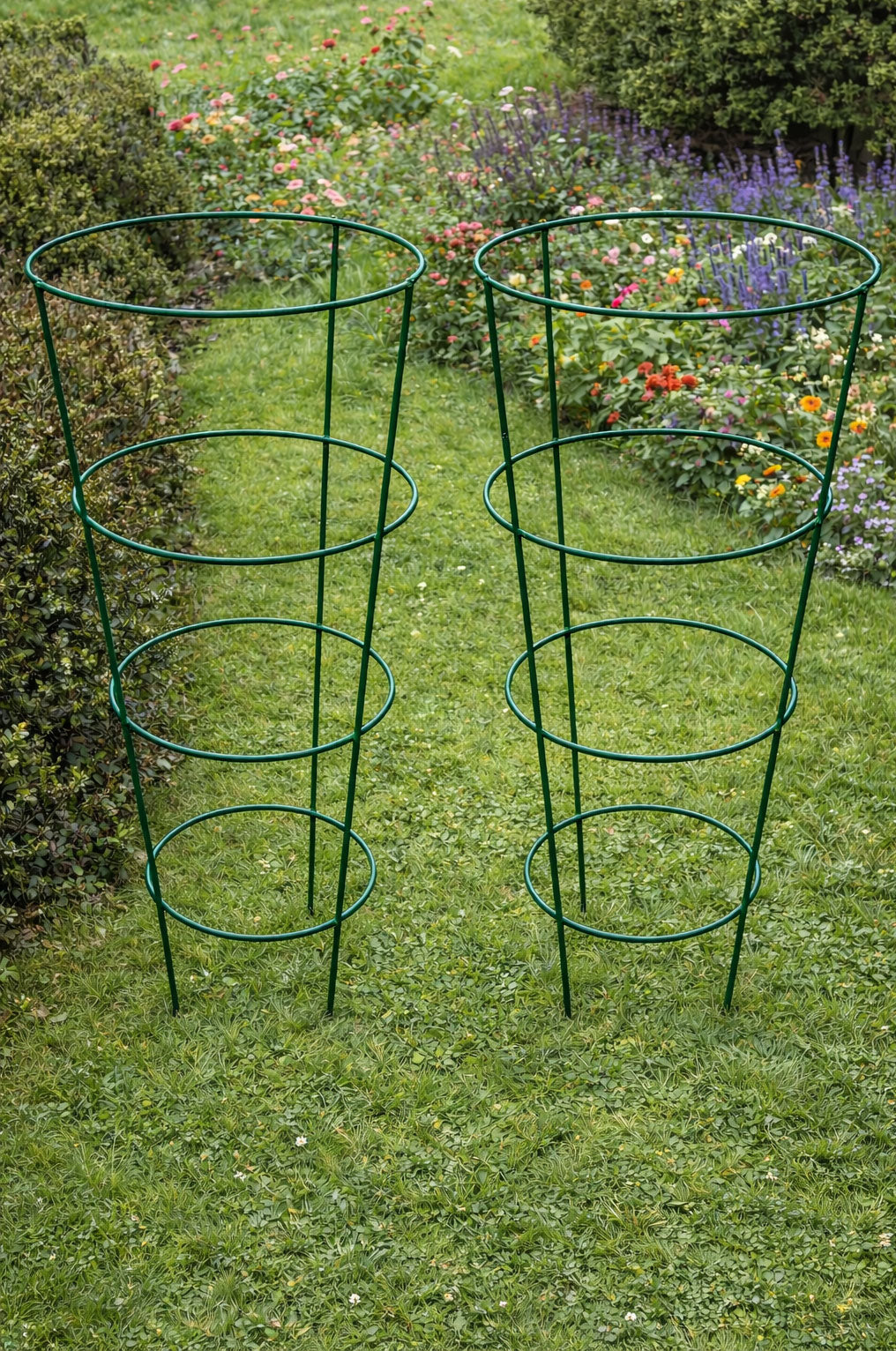 Green Metal Conical Plant Supports - Outdoor Garden Plant Support Cages Set of 2
