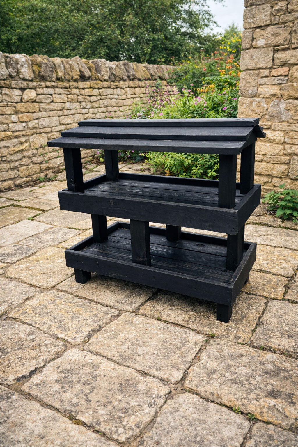 Wooden Ground Bird Feeder Table with Roof - Heavy Duty Two Level Feeding Station