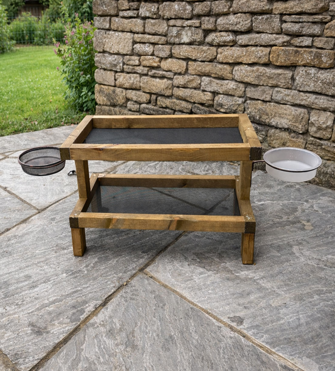 Large 2-Tier Wooden Ground Bird Feeder Stations - Garden Feeding Table Platforms