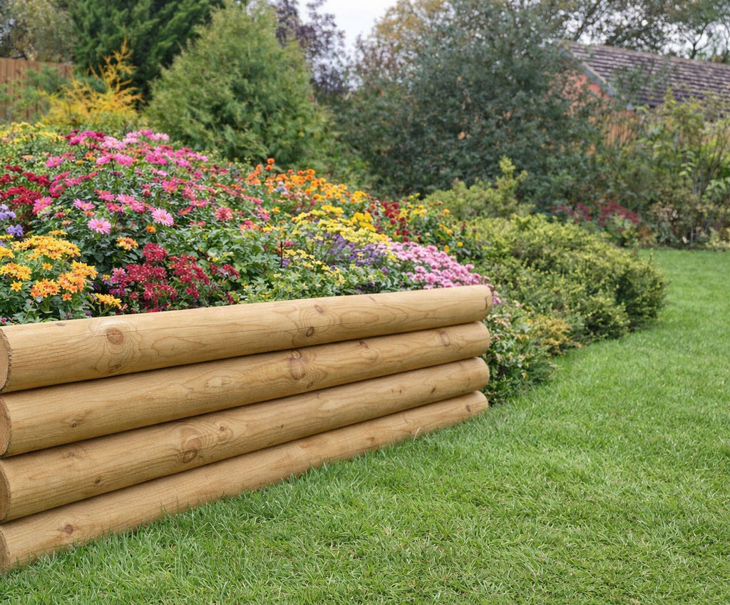 Horizontal Garden Wooden Log Edging Timber Border Fence Panels 3 Sizes