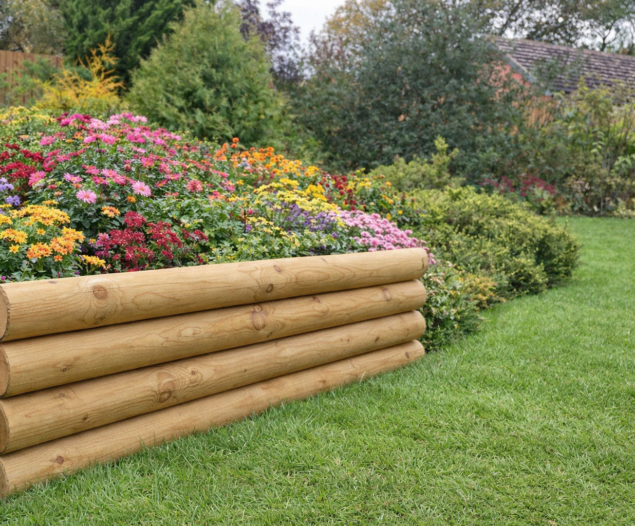 Horizontal Garden Wooden Log Edging Timber Border Fence Panels 3 Sizes