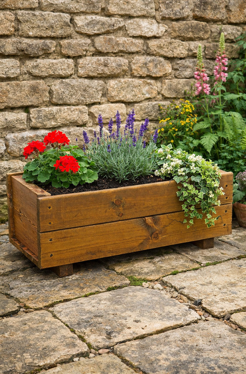 Timber Garden Planters - Pair of 60cm Rectangular Trough Boxes ...