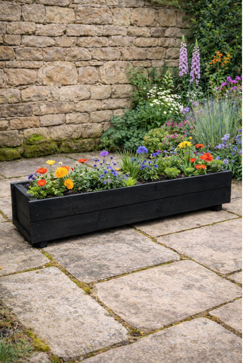 Wooden Outdoor Trough Planters Large - Heavy Duty Garden Flower Boxes (Set of 2)