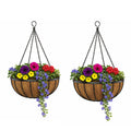 40cm Outdoor Hanging Basket Planters Twin Pack - Strong Metal Baskets with Natural Coco Liners