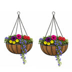 40cm Outdoor Hanging Basket Planters Twin Pack - Strong Metal Baskets with Natural Coco Liners