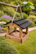 Timber Wooden Bird Feeder with Black Roof Hanging Garden Wild Bird Table Feeding Station