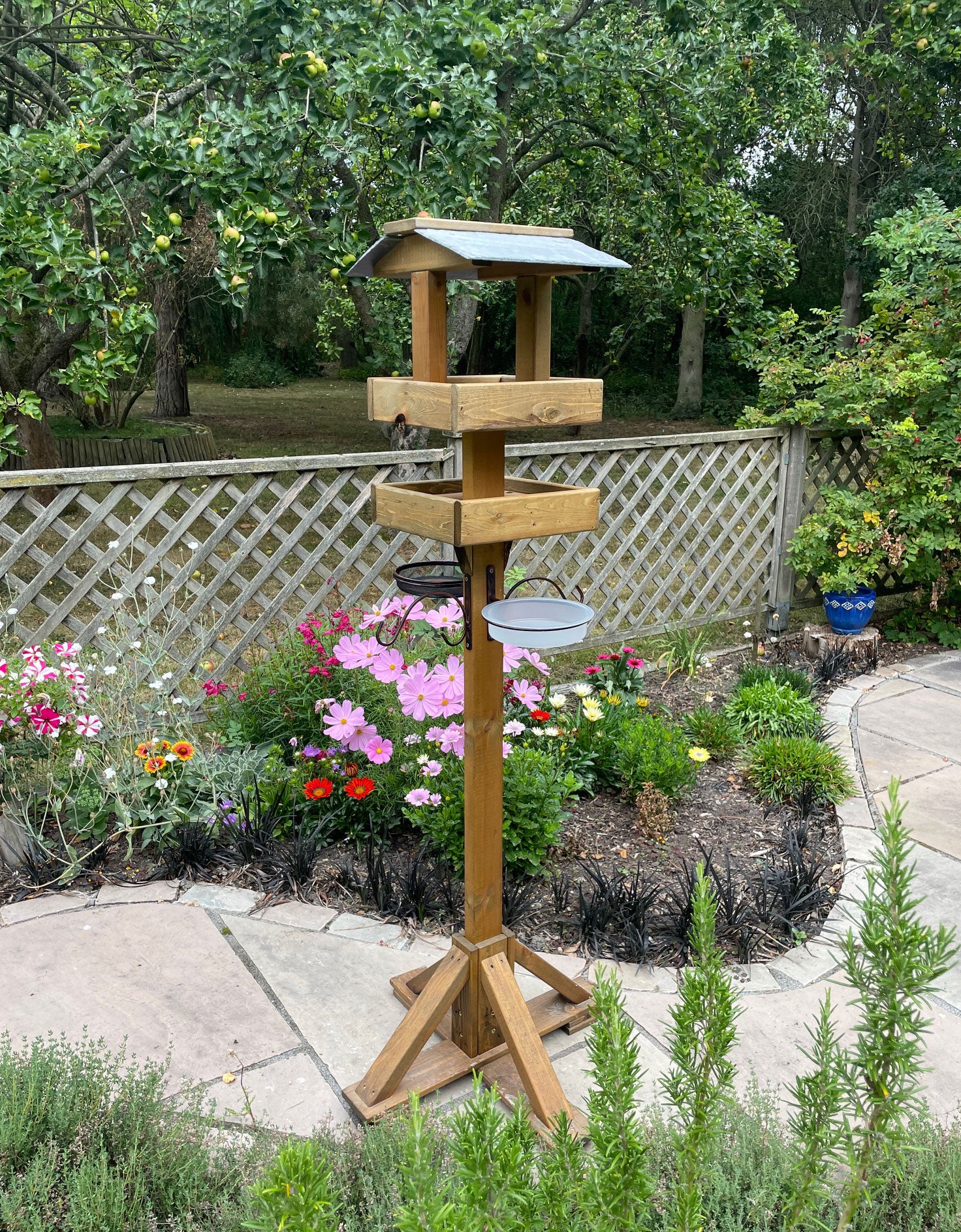 Slate-Roofed 2-Tier Wooden Bird Table Feeding Station