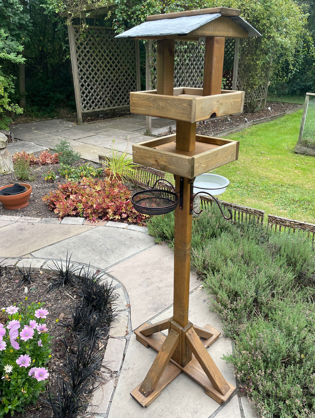 Slate-Roofed 2-Tier Wooden Bird Table Feeding Station