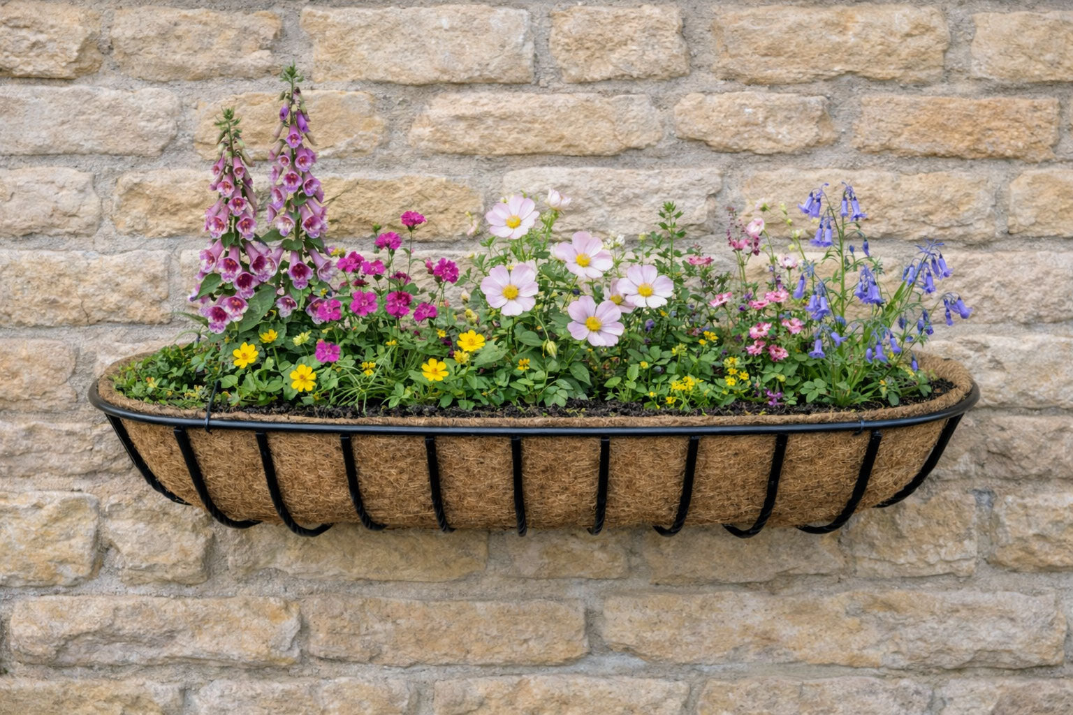 Large Twin Pack Wall Trough Planters for Patio and Garden Walls - Wall Mounted Outdoor Plant Containers